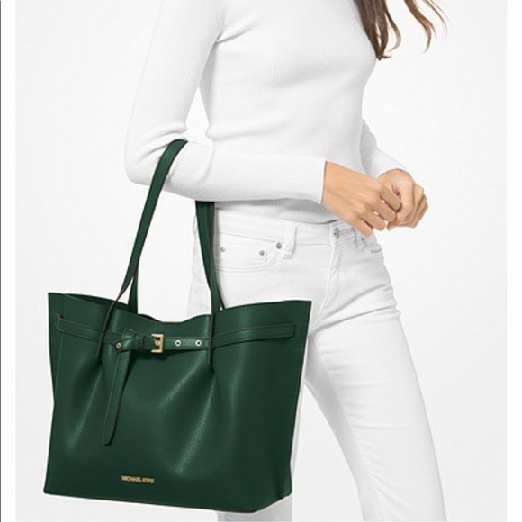 Michael Kors Handbags - MICHAEL KORS Emilia Large Pebbled Leather Tote Bag Racing Green color